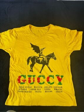 Yellow Graphic Men’s T-Shirt with Horse Rider Print